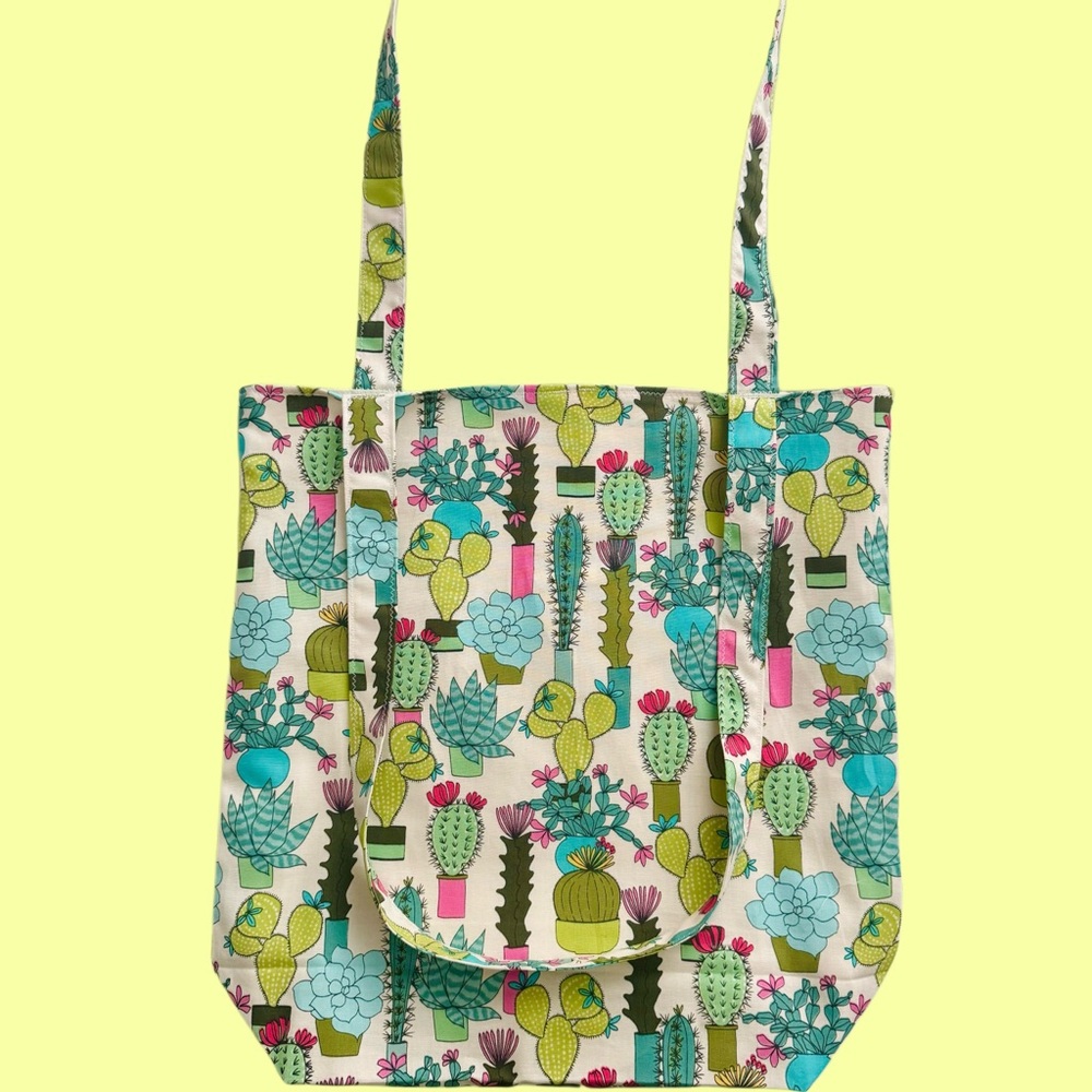 Handmade - Green and Blue Cactus Nature-Inspired Tote Bag